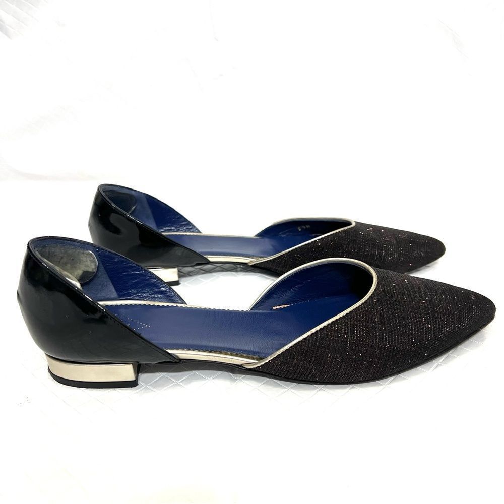 Valentina Rangoni Shimmery Glitter Black Pointed Toe Flats D’Orsay Size 8.5 - Picture 4 of 15